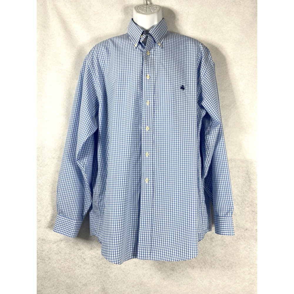 Brooks Brothers 346 Original Polo Shirt Men's Large Blue White Button Up Check